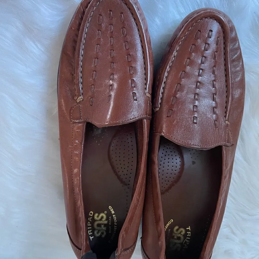 SAS leather Brown weave slip on wedge shoes comfort footbed SZ 11 M run …